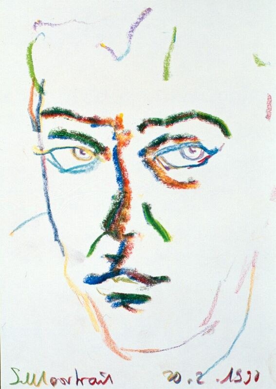 Selbstportrait, 1990, Bunte Linie auf Papier
