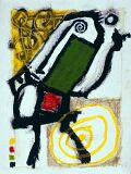 Gruss mit Drohung — 1986, Mischtechnik auf Bütten, 20×30 cm