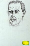 Skizze zum Portrait von Urs Derron — 1988, Mischtechnik auf Papier, 20×30 cm