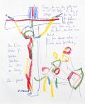 Kreuzigungsszene — 1988, aus dem Jerusalembuch, Bunte Linie auf Papier, 20×30 cm