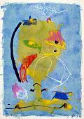 Tourist im Wasser — 1989, Mischtechnik auf indischem Büttenpapier, 40×60 cm