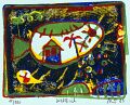 Der Weltfisch — 1989, vierfarbiger Holzschnitt, ca. 12×20 cm