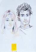 Skizze zu den Portraits von Marco Lardelli und seiner Freundin — 1990, Bunte Linie auf Papier, 30×40 cm