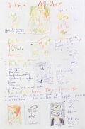 Skizze und Notizen zum Portrait von Silvia Affolter — 1990, Mischtechnik auf Papier, 30×40 cm
