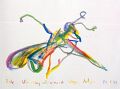 Tote schwarzblaue Wespe — 1990, Bunte Linie auf Papier, aus dem Antigua-Reisebuch, 20×30 cm