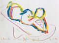 Christa an der Yepton Beach — 1990, Bunte Linie auf Papier, aus dem Antigua-Reisebuch, 20×30 cm