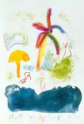 Christa im Sogarloaf — 1990, Bunte Linie auf Papier, aus dem Antigua-Reisebuch, 20×30 cm