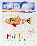 Shoppingfische vor dem Win Dixie — 1991, aus dem Kalifornien-Reisebuch, Mischtechnik auf Papier, 40×30 cm
