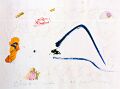 Christa in der Waagrechten — 1990, Bunte Linie und Kupferdruckfarbe auf Papier, 20×30 cm
