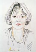 Skizze zum Portrait von Christine Mächler — 1990, Bunte Linie auf Papier, 30×40 cm