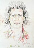 Skizze zum Portrait von Walti Lutz — 1991, Bunte Linie auf Papier, 30×40 cm