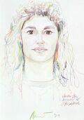 Skizze zum Portrait von Sandra Iten — 1991, Bunte Linie auf Papier, 30×40 cm