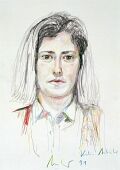 Skizze zum Portrait von Katrin Ambühl, der Schwester des Künstlers — 1991, Bunte Linie auf Papier, 30×40 cm