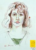 Skizze zum Portrait von Ursula Ambühl, der Schwester des Künstlers — 1990, Bunte Linie auf Papier, 30×40 cm