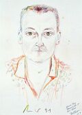 Skizze zum Portrait von Valentin Bregy — 1991, Bunte Linie auf Papier, 30×40 cm