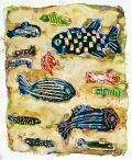 Fische am Riff — 1992, aus dem kleinen Malediven-Reisebuch, Mischtechnik auf Papier, 20×30 cm