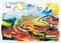 Reisterrassen — 1992, aus dem Bali-Reisebuch, Mischtechnik auf Papier, 30×40 cm