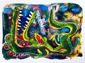 Krokodil in der Unterwelt — 1992, aus dem Bali-Reisebuch, Mischtechnik auf Papier, 30×40 cm