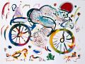 Frosch auf dem Bike — 1992, aus dem Bali-Reisebuch, Mischtechnik auf Papier, 30×40 cm