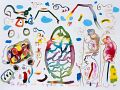Der Agung naht — es rauchen die Touristen — 1992, aus dem Bali-Reisebuch, Mischtechnik auf Papier, 30×40 cm