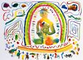 Anbetung des Touristen-Buddhas — 1992, aus dem Bali-Reisebuch, Mischtechnik auf Papier, 30×40 cm