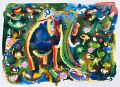 Elefant im Lotos-Teich — 1992, aus dem Bali-Reisebuch, Mischtechnik auf Papier, 30×40 cm