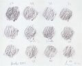 Abrieb meiner feueremaillierten Kupfermünzen aus dem Jahre 1992, Teil 1 — Bleistift auf Papier, 30×40 cm
