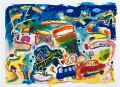 Stau in Colombo — 1992, aus dem Sri-Lanka-Reisebuch, Mischtechnik auf Papier, 30×40 cm