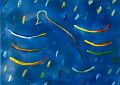 Taube in der Nacht — 1996, Bunte Linie und Aquarell auf Büttenpapier, 30×40 cm