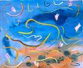 Liebesnacht — 1996, Bunte Linie und Aquarell auf Büttenpapier, 30×40 cm