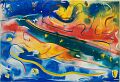 Wellenspiel vor Zürich — 1996, Bunte Linie und Aquarell auf Büttenpapier, 30×40 cm