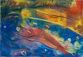 Nymphe im Seerosenteich — 1996, Bunte Linie und Aquarell auf Büttenpapier, 30×40 cm