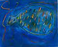 Sommerregenfisch — 1996, Bunte Linie und Aquarell auf Büttenpapier, 40×60 cm