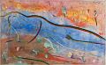 Schöne Frau im Fluss — 1996, Bunte Linie und Aquarell auf Büttenpapier, 40×60 cm