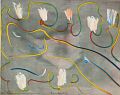 Auf Rosen gebettet — 1996, Bunte Linie und Aquarell auf Büttenpapier, 40×60 cm