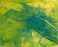 Akt in einer Wiese — 1996, Bunte Linie und Aquarell auf Büttenpapier, 40×60 cm