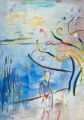 Azita am Warensee — 1996, Bunte Linie und Aquarell auf Büttenpapier, 40×60 cm