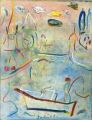 Reiher auf dem Fischerboot in Zürich, zweite Version — 1996, Bunte Linie und Aquarell auf Büttenpapier, 40×60 cm