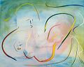 Eltern mit Kind — 1996, Bunte Linie und Aquarell auf Büttenpapier, 40×60 cm