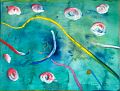 Schlafender Akt mit Rosen — 1996, Bunte Linie und Aquarell auf Büttenpapier, 40×60 cm