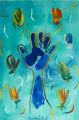Blaue Hand, zweite Version — 1996, Bunte Linie und Aquarell auf Bütten, 30×40 cm