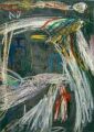 Todesstreifen Berlin mit drei Glocken der Versöhnungskirche im Winter — 1996, Bunte Linie und Aquarell auf Bütten, 30×40 cm