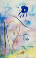Der Hirte und die fliegende blaue Kuh — 1996, Bunte Linie und Aquarell auf Bütten, 30×40 cm
