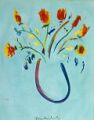 Blumenvase mit zwei Goldfischen (Nowruz) — 1996, Bunte Linie und Aquarell auf Büttenpapier, 30×40 cm