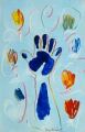 Die blaue Hand — 1996, Bunte Linie, Kupferdruckfarbe und Aquarell auf Büttenpapier, 30×40 cm